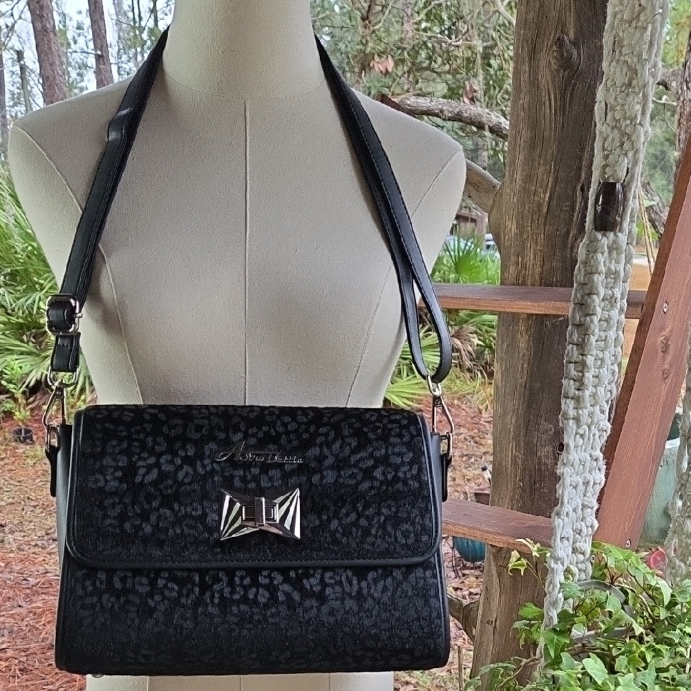 Astro Bettie Atomic Black Leopard Print Crossbody Adjustable Strap Shoulder Bag